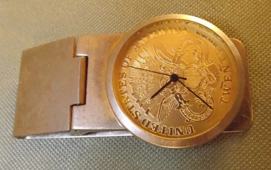 Vintage Verichron gold plated sterling silver Money Clip Watch