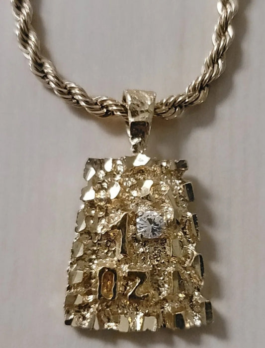 14k gold plated Dm (925) silver necklace with
1oz nugget style pendant